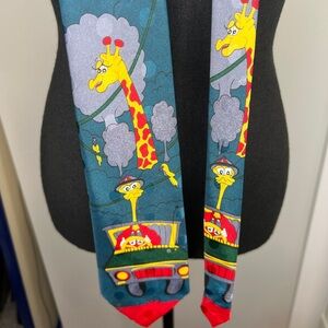 Giraffe necktie teal 57” fun whimsical cartoon